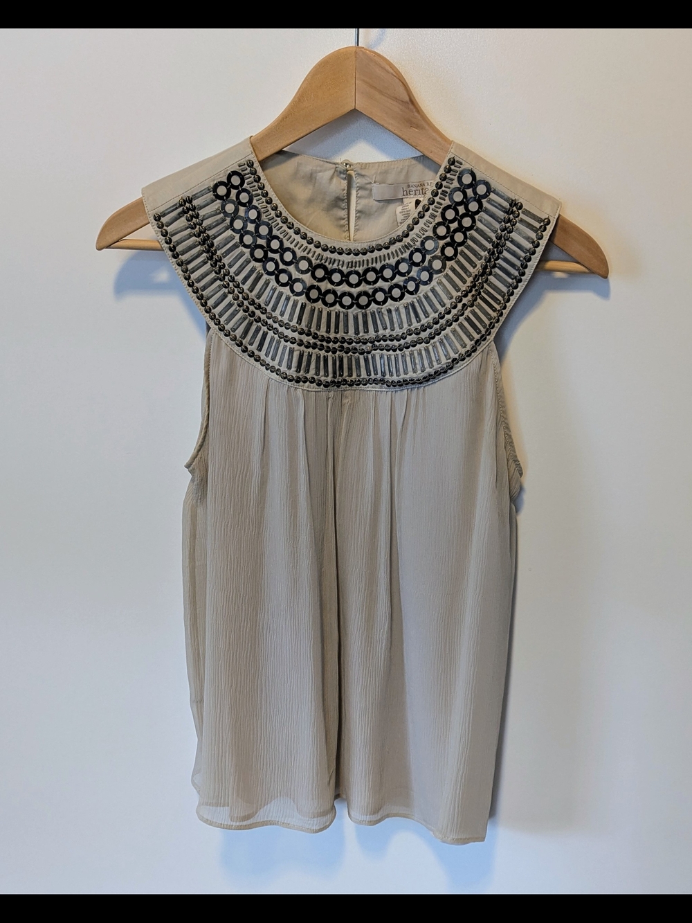Banana Republic Heritage Silk Embellished Beaded Neckline Top | Size Small
